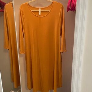 Women’s Mustard A-Line Dress with 3/4 Sleeves